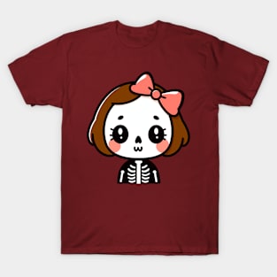 Halloween Cute Skeleton Girl with a Bow | Kawaii Chibi Girl in a Skeleton Costume T-Shirt